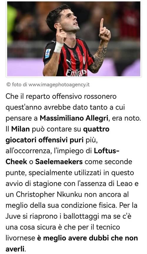 锋线缺人！意媒：由于恩昆库和普利西同时缺阵，奇克可能客串前锋