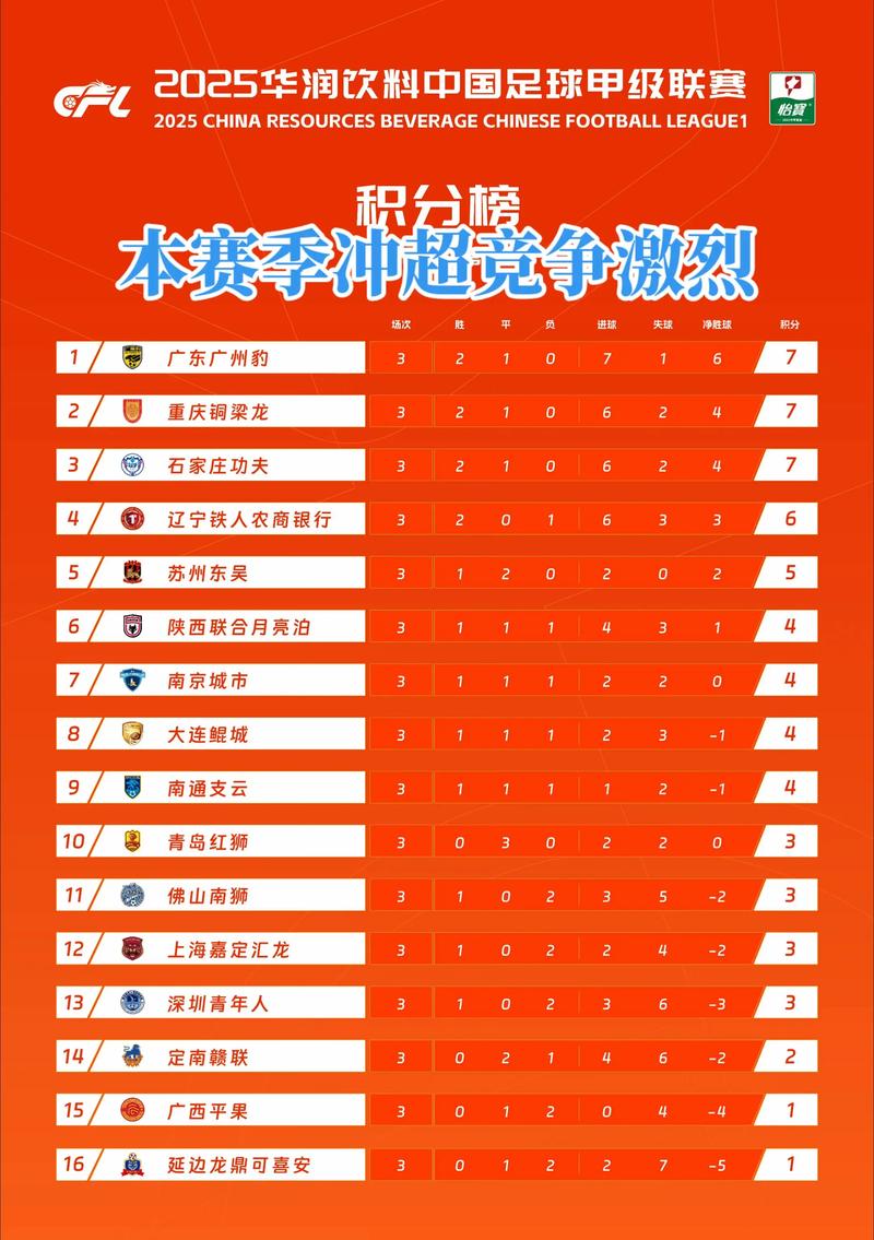 2025赛季中国足球三级职业联赛总排名